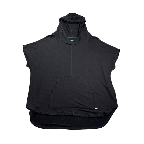Bliss Black Short Sleeve Hooded Top Size L Kangaroo Pocket Rayon Blend - Picture 1 of 7